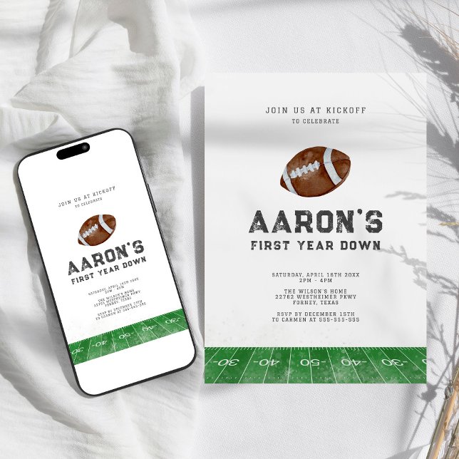 First Year Down Football 1st Birthday Invitation (Creator Uploaded)