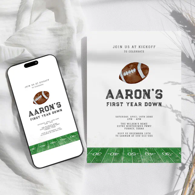 First Year Down Football 1st Birthday Invitation | Zazzle