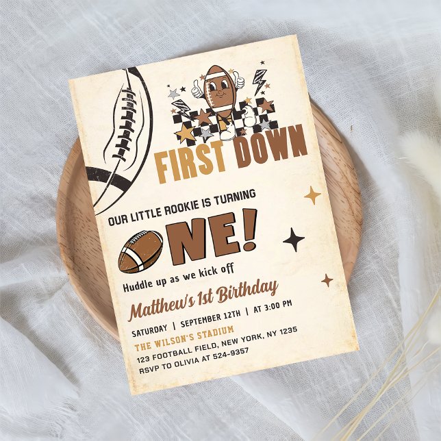 First Year Down Football 1st Birthday Invitation (Creator Uploaded)