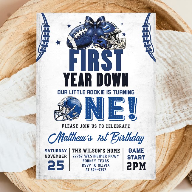 First Year Down Football 1st Birthday Invitation (Creator Uploaded)