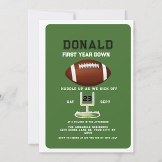 First Year Down Football 1st Birthday  Invitation