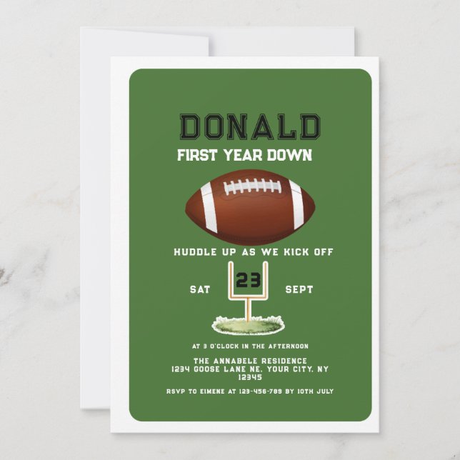 First Year Down Football 1st Birthday  Invitation (Front)