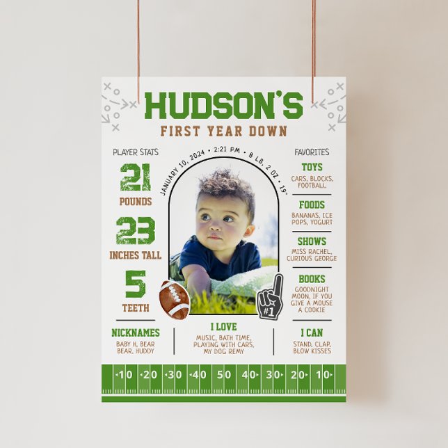 First Year Down Football 1st Birthday Milestone Poster (Creator Uploaded)