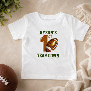 First Year Down Football 1st Birthday Party Baby T-Shirt