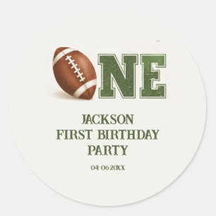 First Year Down Football 1st Birthday Party Classic Round Sticker