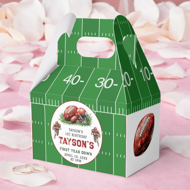 First Year Down Football 1st Birthday Party Favour Box (Wedding)