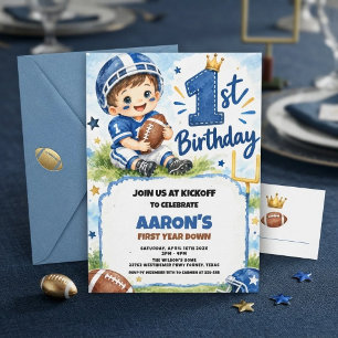 First Year Down Football 1st Birthday Party Invitation