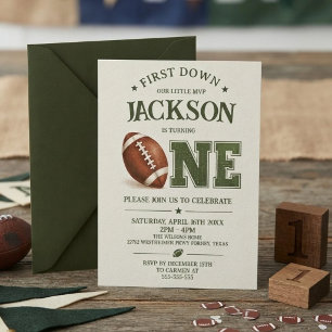 First Year Down Football 1st Birthday Party Invitation