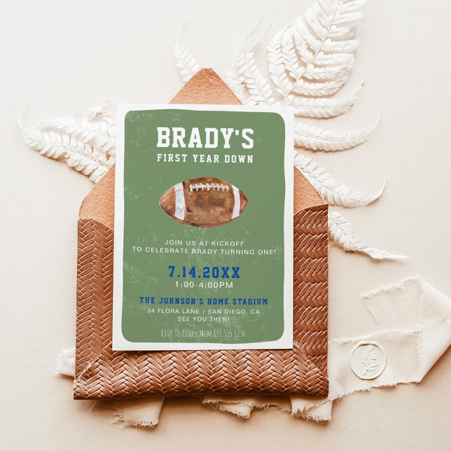 First Year Down Football | 1st Birthday Party  Invitation (Creator Uploaded)