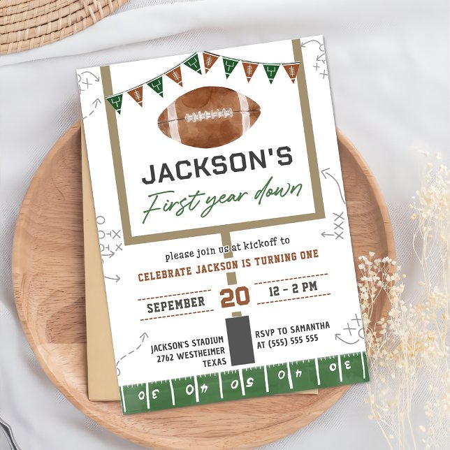 First Year Down Football 1st Birthday Party Invitation (Creator Uploaded)