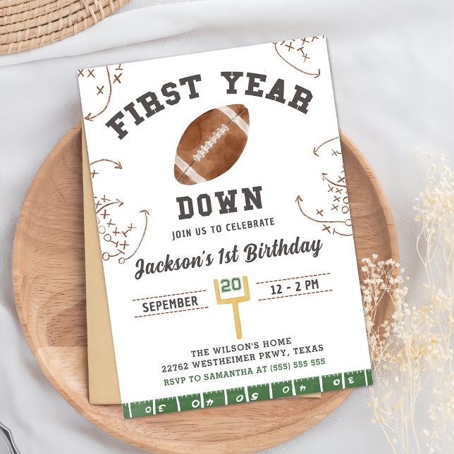 First Year Down Football 1st Birthday Party Invitation (Creator Uploaded)