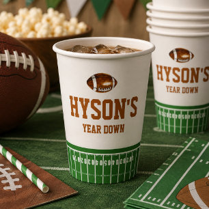 First Year Down Football 1st Birthday Party Paper Cups