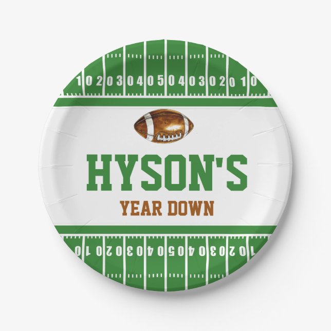 First Year Down | Football 1st Birthday Party Paper Plate (Front)
