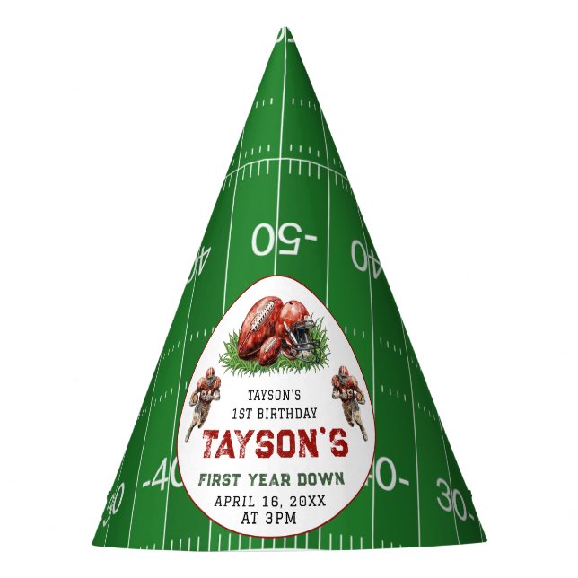 First Year Down Football 1st Birthday Party Party Hat (Front)