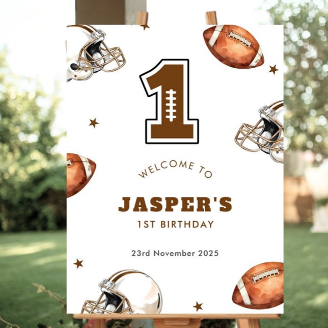 First Year Down Football 1st Birthday Welcome Poster (rookie of the year, 1st birthday, boy birthday, our little rookie, sports, all star birthday, batter)