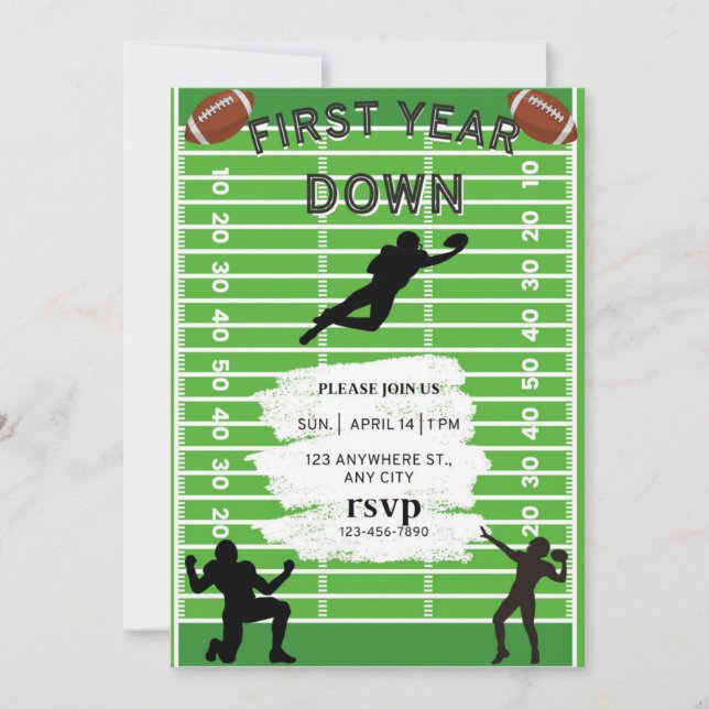 First Year Down Football Birthday Invitation (Front)