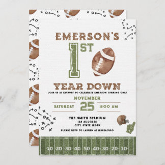 First Year Down Football Birthday Invitation, 2nd Invitation
