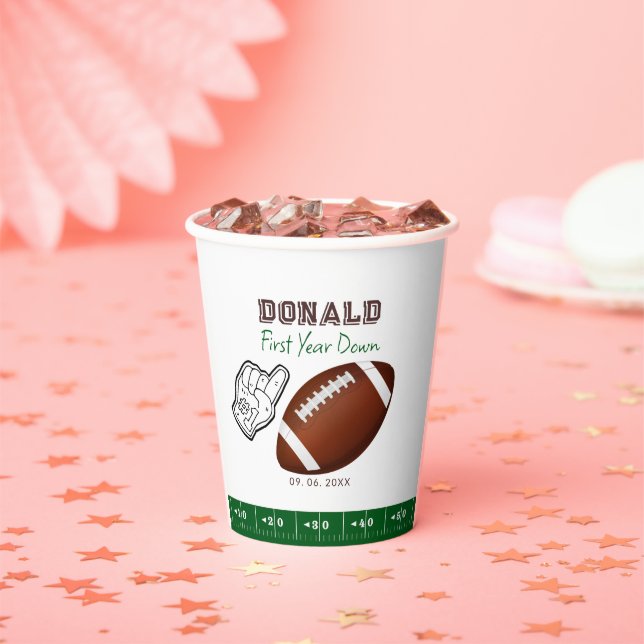 First Year Down Football Birthday  Paper Cups (Insitu)