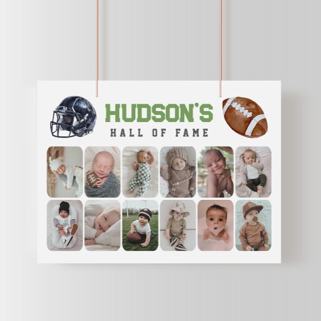 First Year Down Football Birthday Photo Collage Poster (Creator Uploaded)