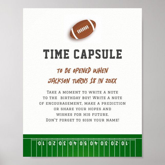 First Year Down Football Birthday Time Capsule Poster (Front)