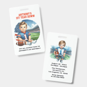 First Year Down Football Birthday VIP Pass ID Badge