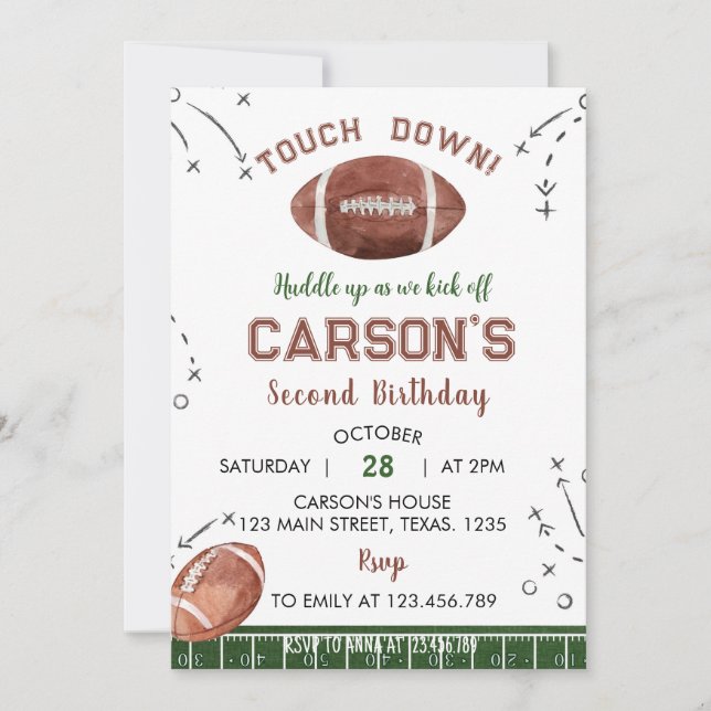 First Year Down Football Boy Birthday Invitation (Front)