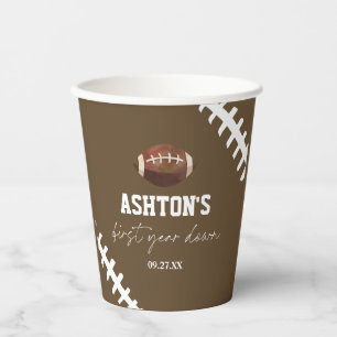 First Year Down Football Brown 1st Birthday Party Paper Cups