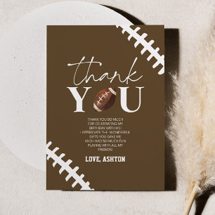 First Year Down Football Brown 1st Birthday Party Thank You Card