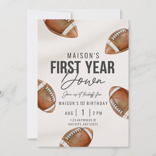 First Year Down | Football First Birthday Invite (Front)