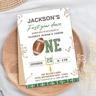 First Year Down Football First Birthday Party Invitation