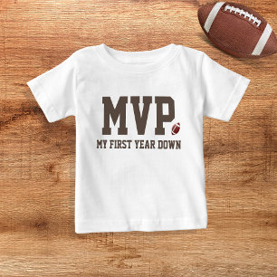 First Year Down Football MVP Birthday Boy Baby T-Shirt