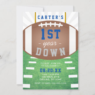 First Year Down Football Theme 1st Birthday Party Invitation
