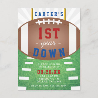 First Year Down Football Theme 1st Birthday Postcard