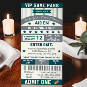 First Year Down! Football Ticket Birthday Invitation