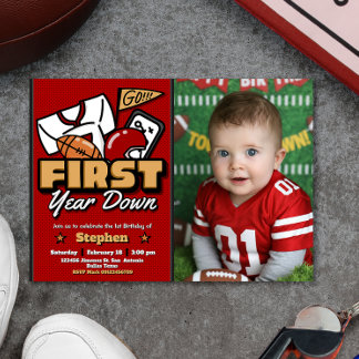 First Year Down - Football with Photo Landscape Invitation