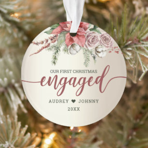 First Year Engaged Poinsettia Floral Christmas Ornament