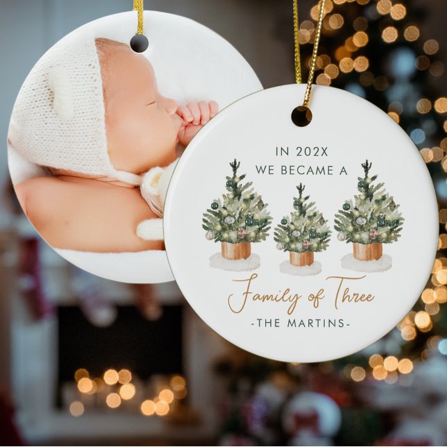 First Year Family of Three Christmas Trees Photo Ceramic Tree Decoration (Creator Uploaded)