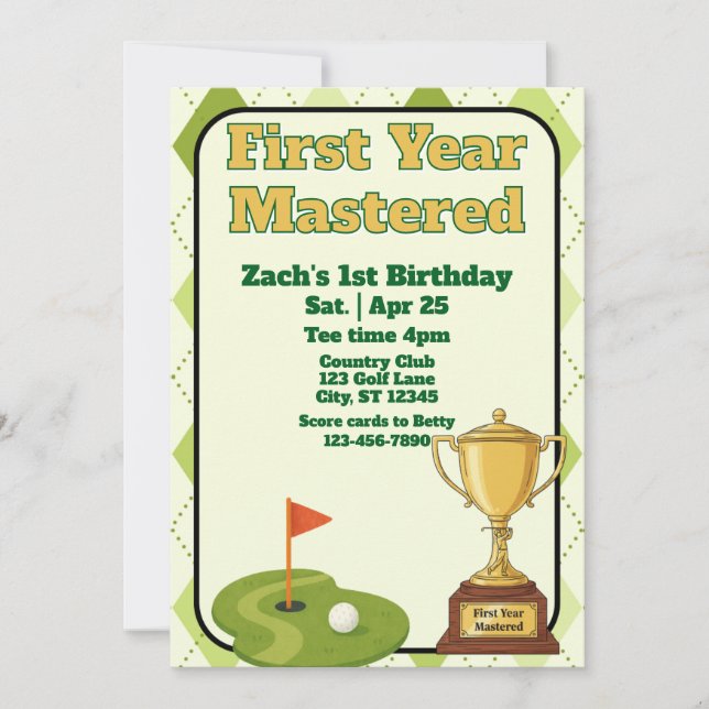 First Year Mastered, Golfing 1st Birthday Invitation (Front)