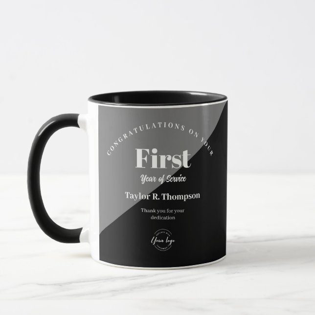 First year of service personalised business gift mug (Left)