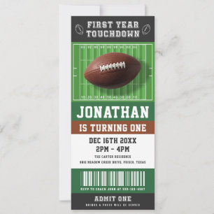 First Year Touchdown Football Ticket 1st Birthday Invitation
