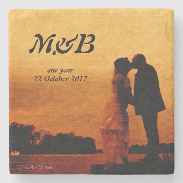 First year wedding anniversary keepsake stone coaster (Front)