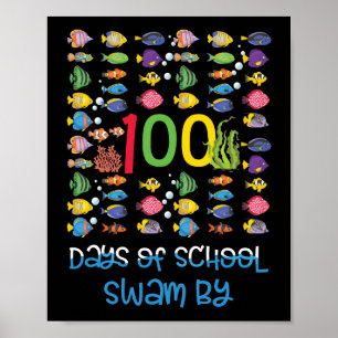 Fish 100 Days Of School Shirt Fisher Teacher Poster