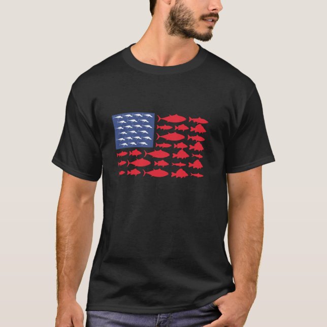 Fish American Flag Patriotic USA Fishing T-Shirt (Front)