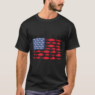 Fish American Flag Patriotic Usa Fishing T-Shirt