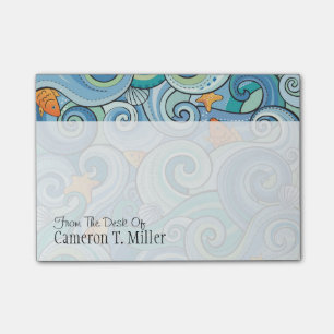 Fish Among The Waves Pattern Add Your Name Post-it Notes