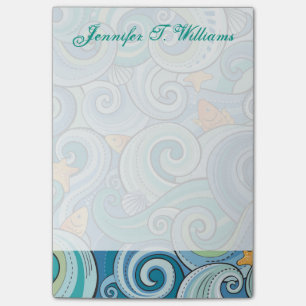 Fish Among The Waves Pattern Add Your Name Post-it Notes