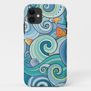 Fish Among The Waves Pattern iPhone 11 Case