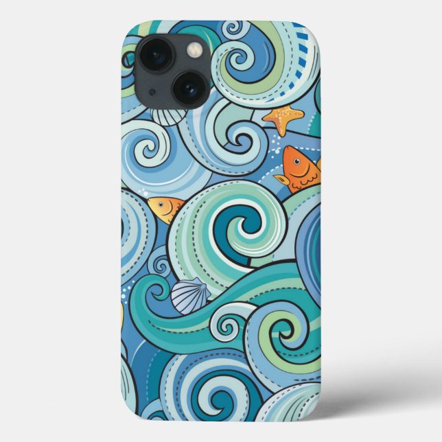Fish Among The Waves Pattern Case-Mate iPhone Case (Back)
