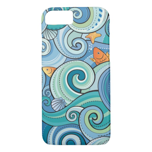 Fish Among The Waves Pattern Case-Mate iPhone Case (Back)