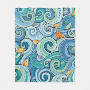Fish Among The Waves Pattern Fleece Blanket